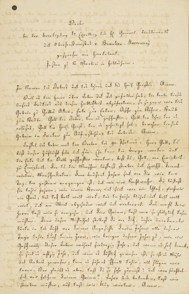 Aus der Grabrede für Karl von Beaulieu-Marconnay (GSA 13/123)