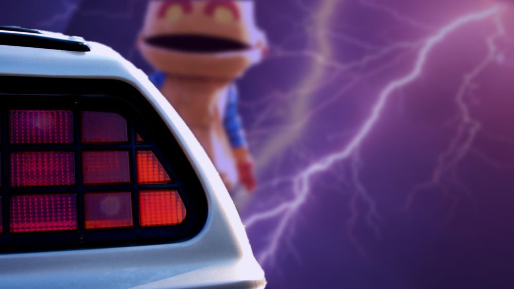 yesbot standing near delorean