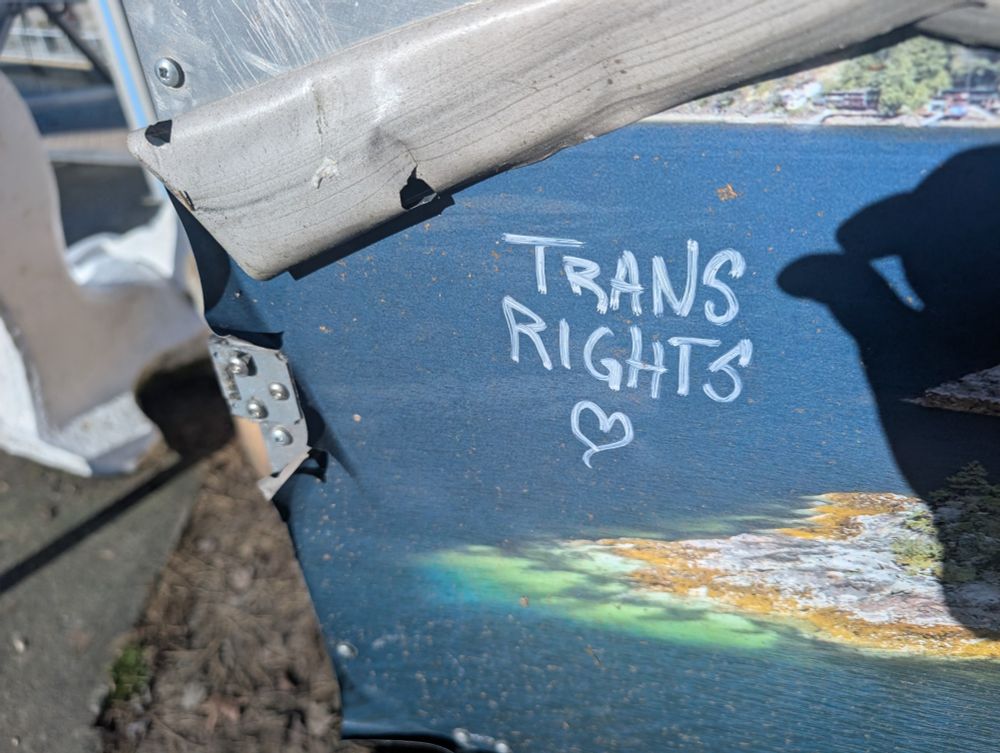 TRANS RIGHTS graffiti on a poster for tourism 