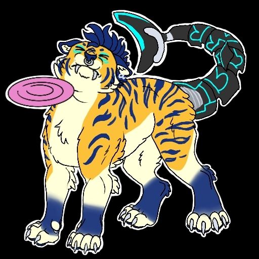 A depiction of my cat fursona getting hit with a frisbee