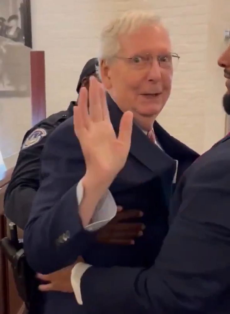 Mitch McConnell being helped off the floor because he’s too old to walk, let alone make decisions