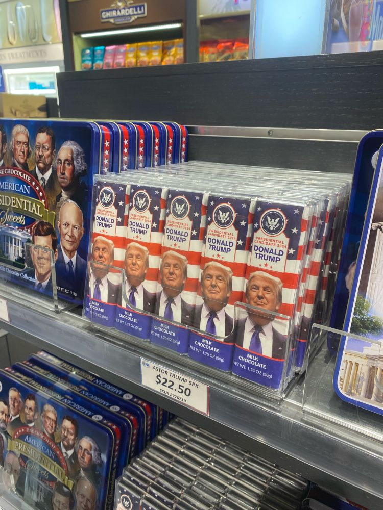 Chocolate bars with a picture of Donald Trump.