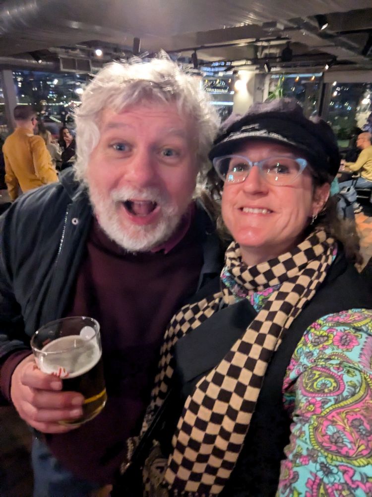 Reecy Pontiff with the grumpiest man currently novelizing his own Big Finish audio play. 