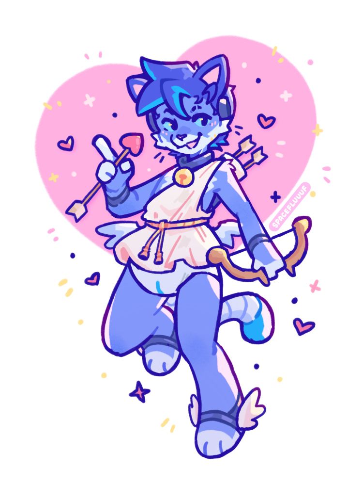 Furry robo cat sona dressed as Cupid 