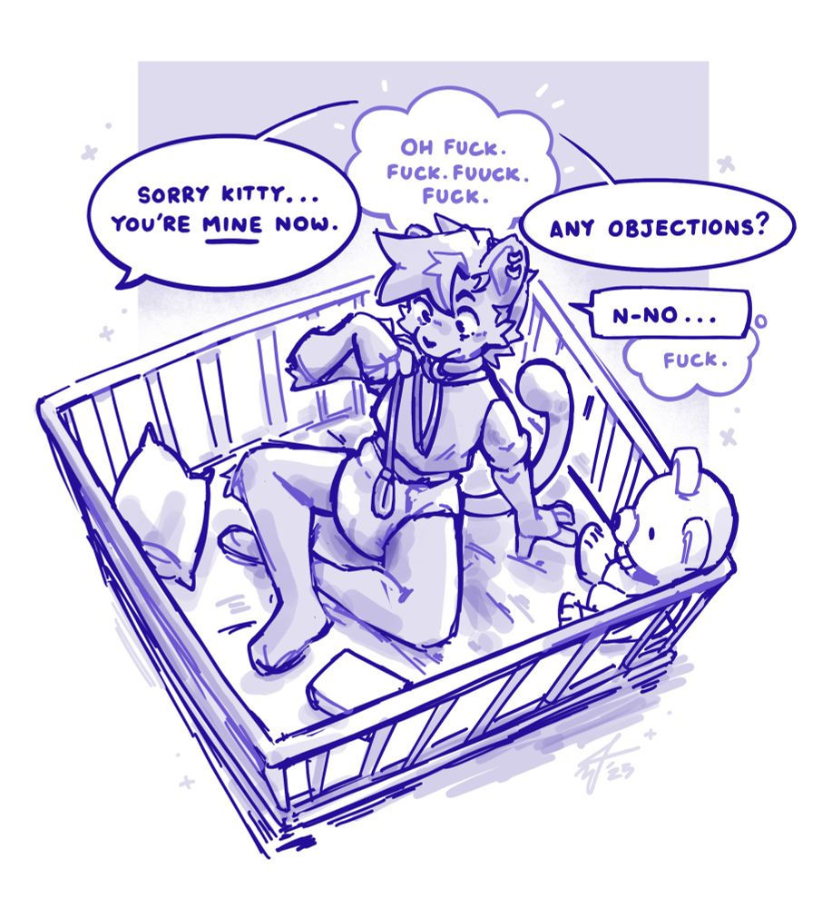 My alt sona in a lil floor playpen looking at a their new leash! Some horny dialogue about being owned. Ownership is pretty cool huh. 