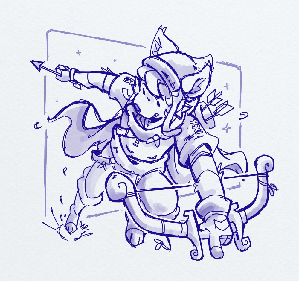Sketch of a character running with a bow