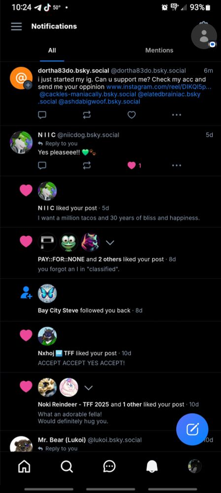 The top notification, A mention from a unwanted spam bot. 