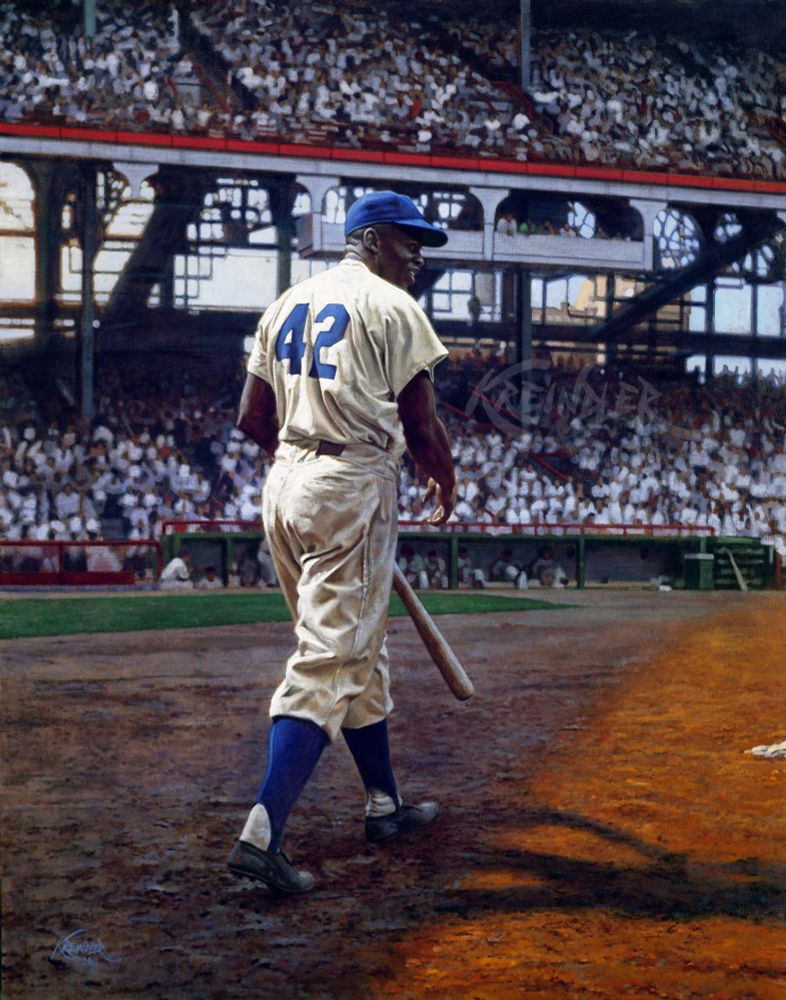 Here’s my painting of Jackie Robinson walking to the plate at Ebbets Field, August 28, 1949.