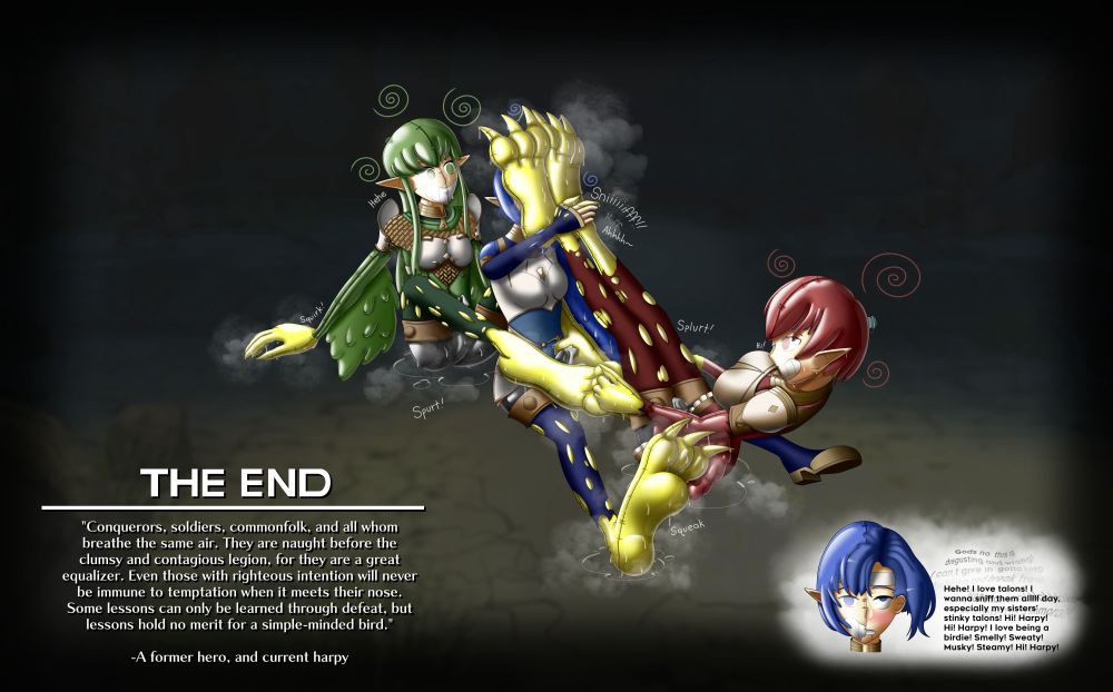 The trio of Whitewings have been turned irrovocably into smelly rubber Harpies. 