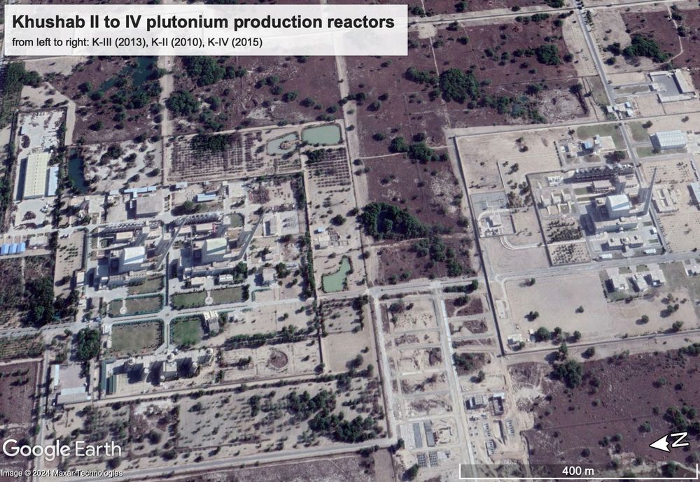 Satellite image showing the Khushab 2, 3 and 4 plutonium production reactors. They started operating in 2010, 2013, 2015.