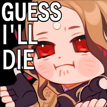 Chibi of Zenos shrugging with the block letter next to him, reading: "guess I'll die"