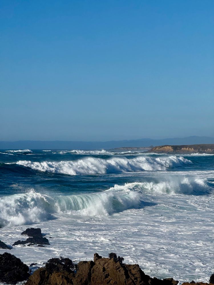 Row upon row of crashing waves where the Mendocino Botanical Gardens meet the Pacific Ocean, Northern California. 