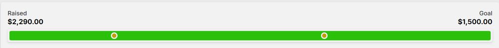 A green bar against a white background with $2,290 Raised with Goal $1,500