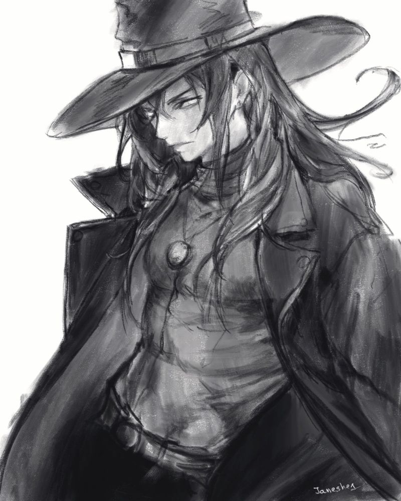 Black and white Vampire hunter D fanart with D himself