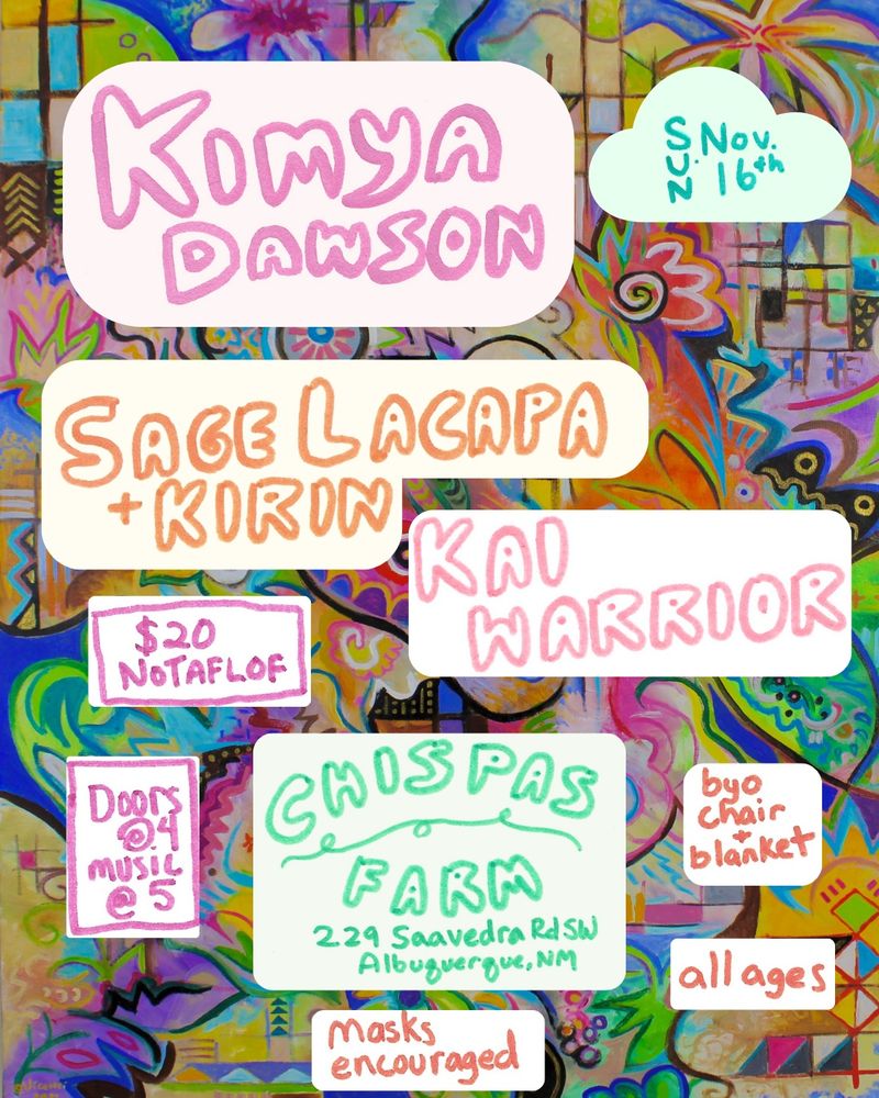 A flyer on a colorful background with colorful bubble letters with the details about the show that are in the post 