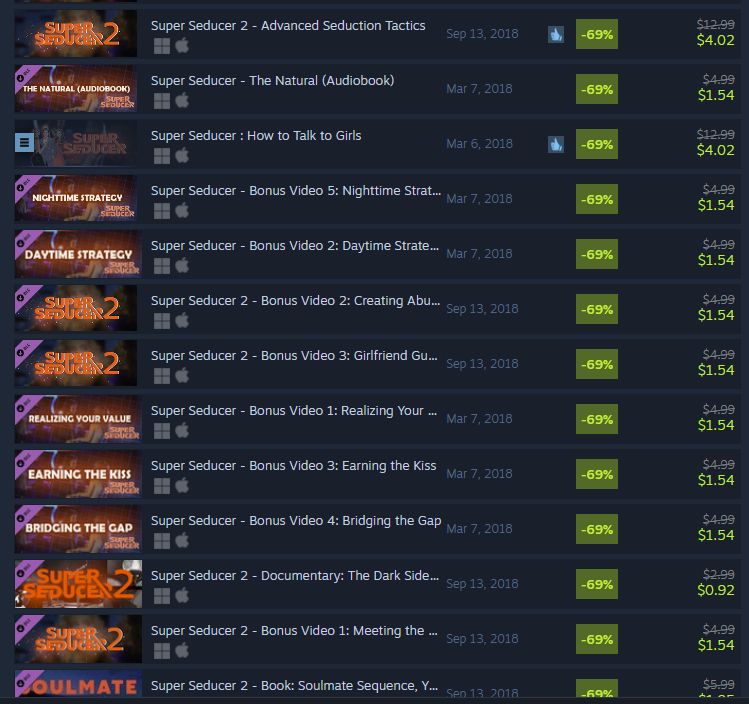 a bunch of versions of super seducer on steam