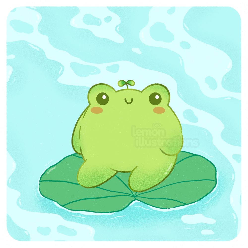 Cute kawaii frog sitting on a lily pad