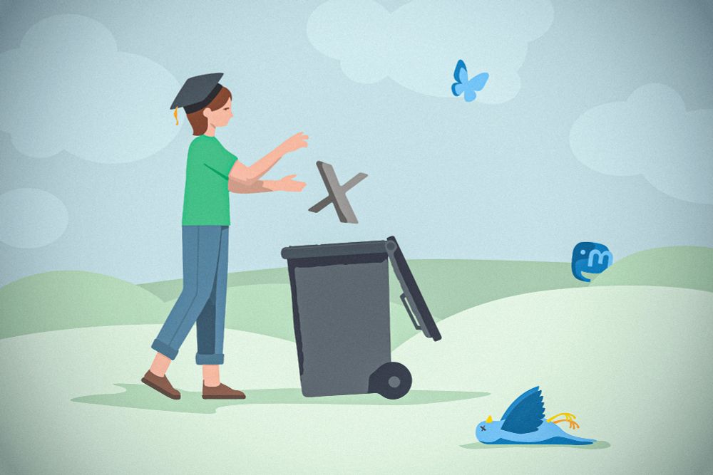 Illustration: eine Person wirft ein X in eine Mülltonne