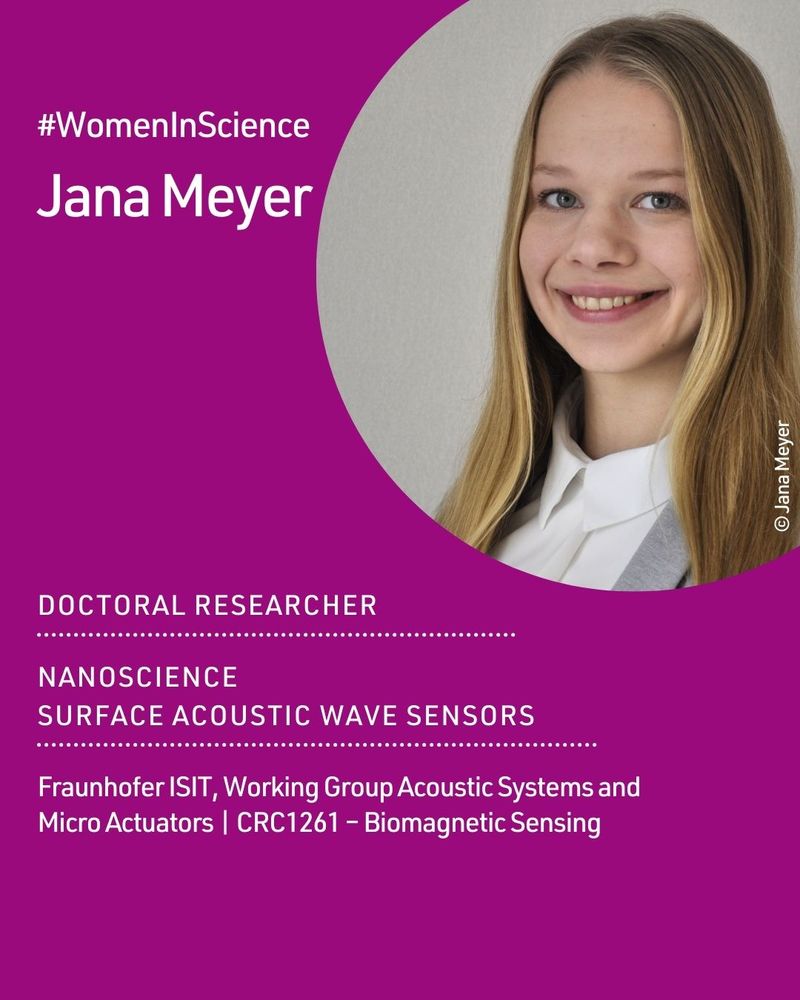 a portrait. White font, purple background: #WomenInScience. Jana Meyer