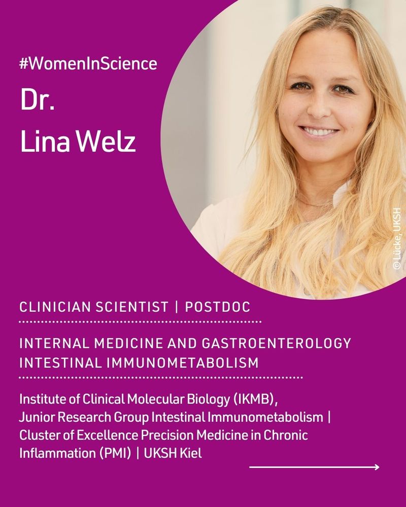 A portrait. White font, purple background: #WomenInScience. Dr. Lina Welz