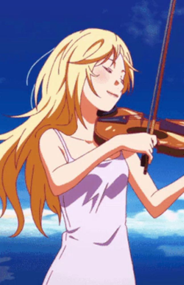 a girl with long blonde hair is playing a violin