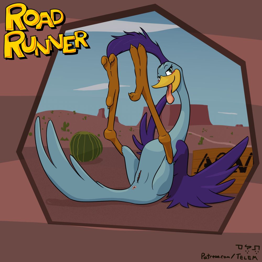 Roadrunner from Looney Tunes showing off their ass and privates