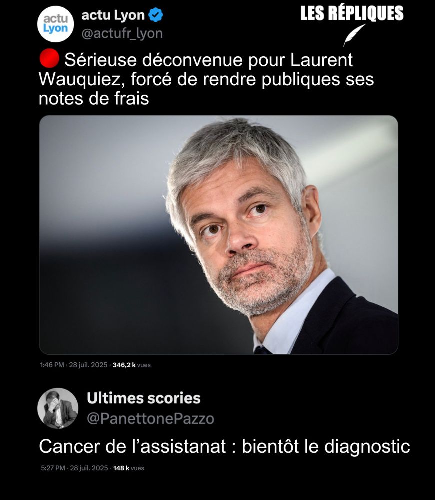 Le média local Médiacités a obtenu gain de cause devant le Conseil d'Etat après les nombreux recours de Laurent Wauquiez. La haute juridiction a tranché en exigeant que l'ancien président LR de la Région Auvergne-Rhône-Alpes communique ses notes de frais et dépenses.

Réplique de Ultimes scories : Cancer de l’assistanat : bientôt le diagnostic
