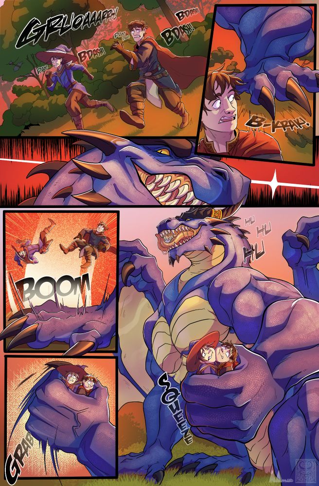 Danathius and Chris, two human mages, are running away from a gargantuan blue dragon, Torvanskir, who is relentlessly pursuing them.  Unable to get away from the dragon, they are snatched up and ensnared within the blue behemoth's grasp.