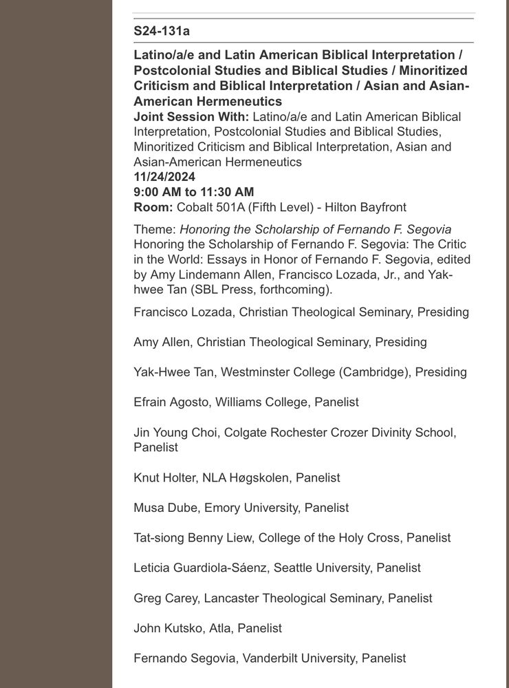 LLABI panel information for 11/24 9am panel on festschrift for Segovia