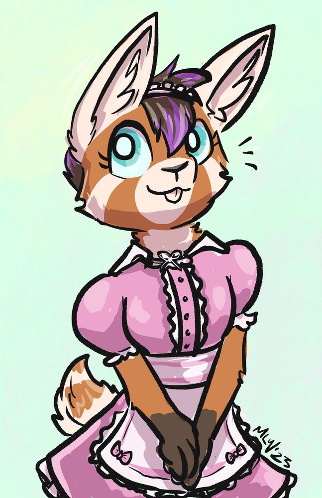 Keyes, normally a red panda, having been turned into a bunny maid.