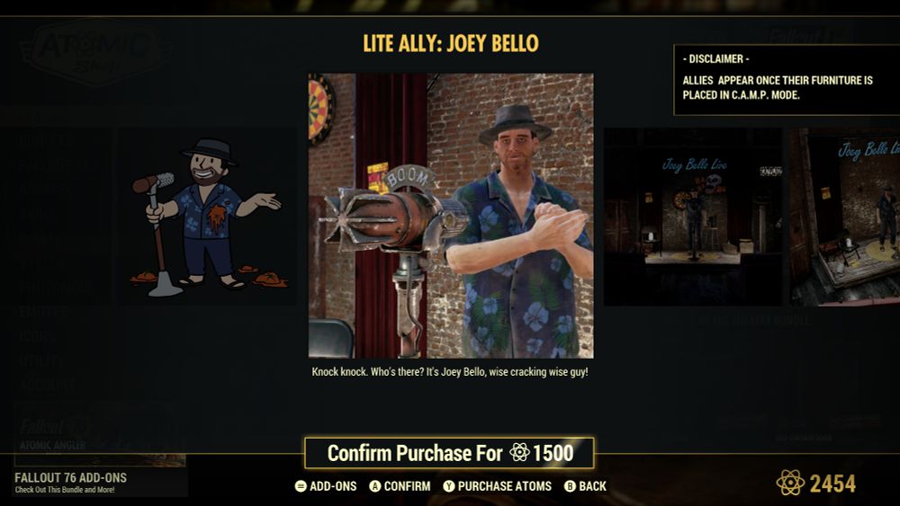 Joey Bello (Ally) in atomic shop in Fallout 76