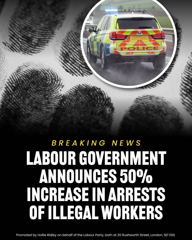 Labour announces 50% increase in arrests of illegal workers.