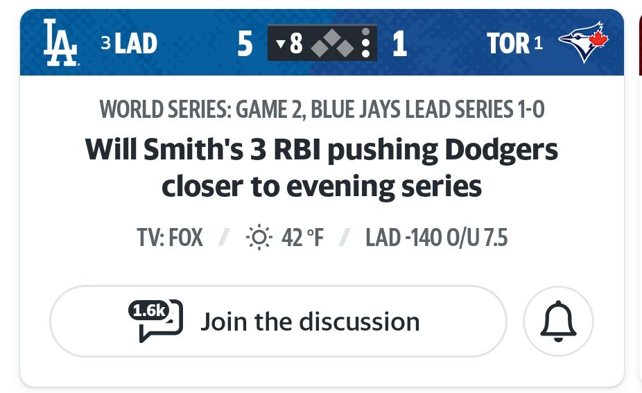 A headline that reads "Will Smith's 3 RBI pushing Dodgers closer to evening series"