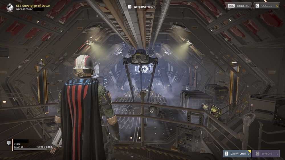 Helldivers 2 screen capture. The player character is wearing the Pillars of Freedom cape, which commemorates the ‘review bombing’ in response to the then-compulsory PSN linking.