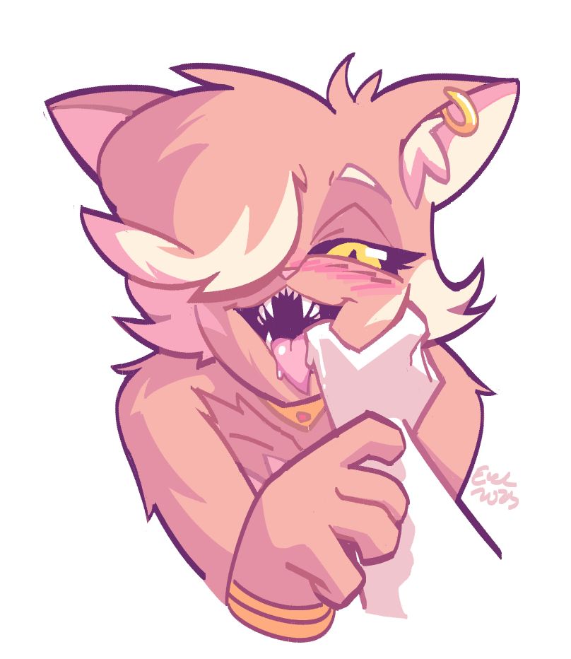 Someone putting their thumb in my anthro alien cat OC Terra's mouth.