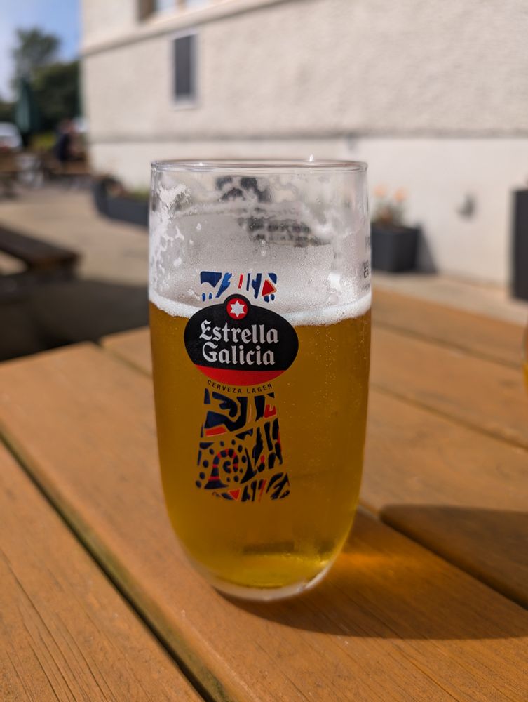A pint of Estrella Galicia lager.