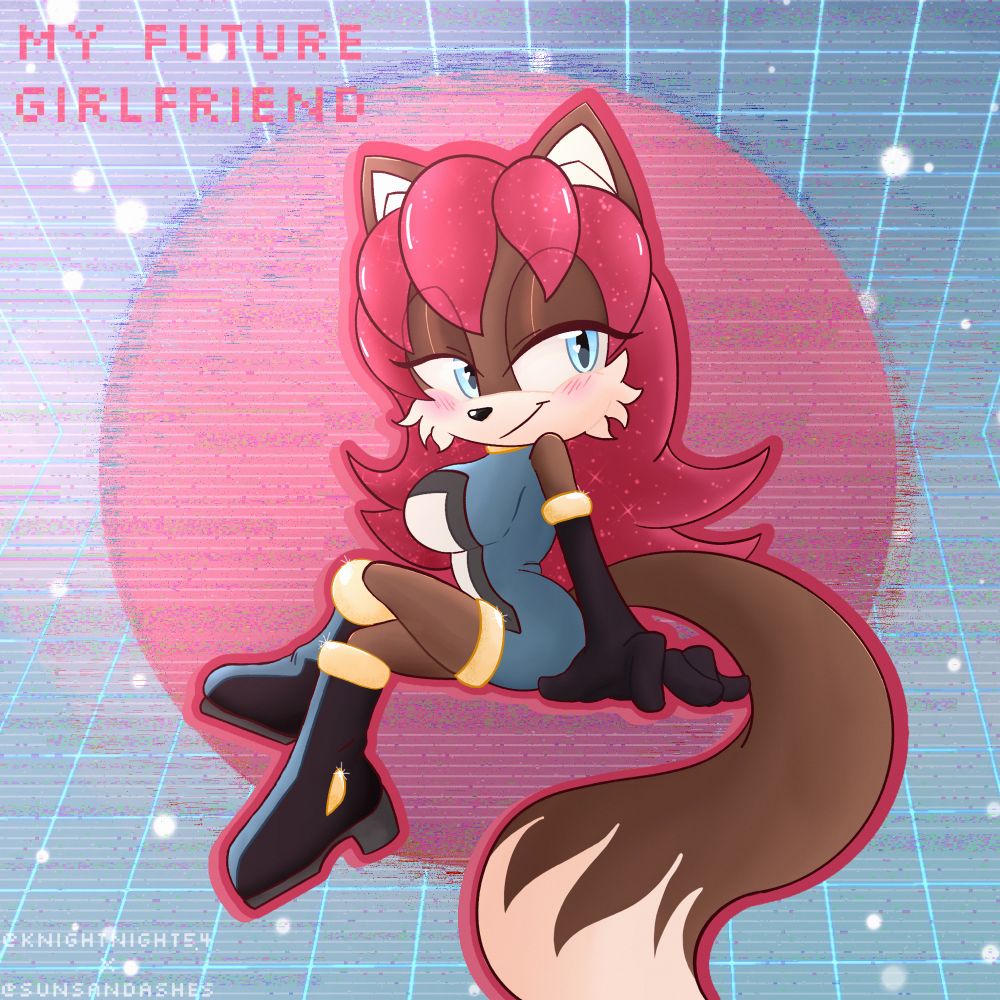 Ally the Fox in a vaporwave aesthetic image with text “my future girlfriend”