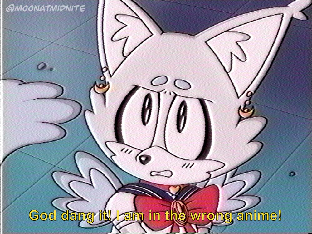 Sonic OC Angel dressed as Sailor Moon but with text! OC and Art both belong to @moonatmidnite.bsky.social