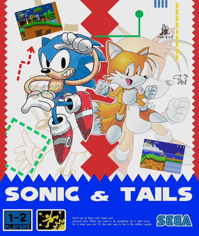 Sonic and Tails Classic-styled poster! Somic drawn by ItsLucas and Tails drawn by me.