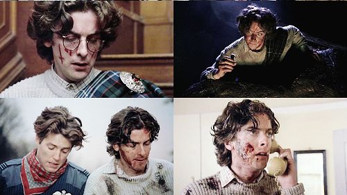 Peter Capaldi en cuatro escenas distintas de "The Lair of the White Worm" (1988). En cada escena está más podre, lleno de heridas, estigmas con forma de cruz invertida por la cara y roña en general.