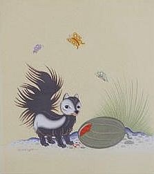 A painting of a Skunk next to a cactus? By Acee Blue Eagle