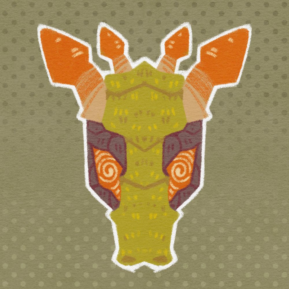 A digital symmetrical icon of my zombie reptile thingy OC Crocordyceps (essentially, he is a golem-like big lizard controlled by cordyceps mushrooms).