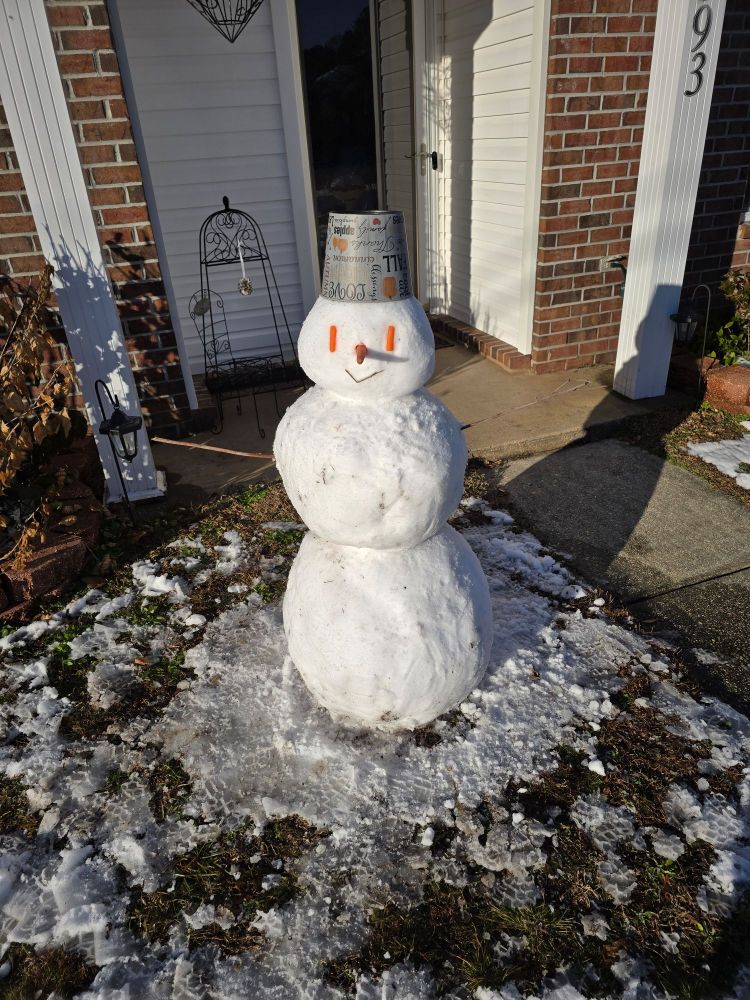 Small snowman with carrots for eyes and nose