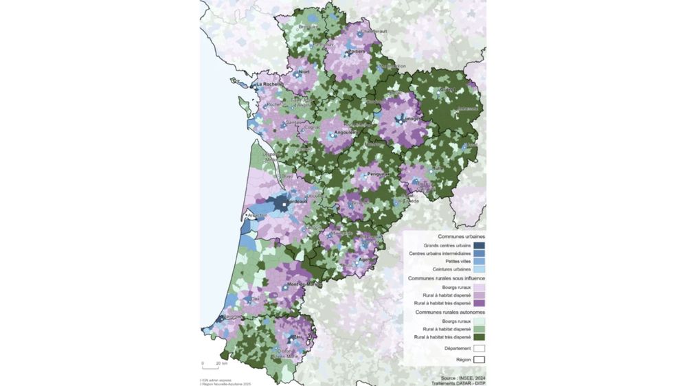 Communes urbaines, rurales sous influence et rurales autonomes
en région Nouvelle Aquitaine

