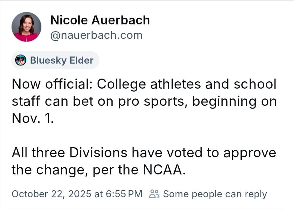 NCAA allows athletes and staff to bet on pro sports Oct 22, 2025