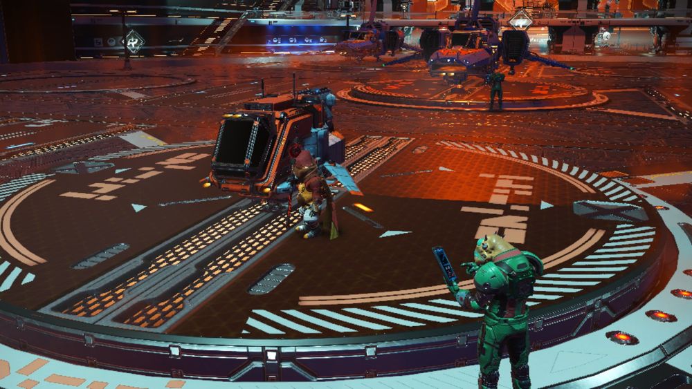 This boxy red and blue shuttle is almost the height of our traveler. Half the size it should be. Its gruff owner barely seems to mind as we gawk at it.