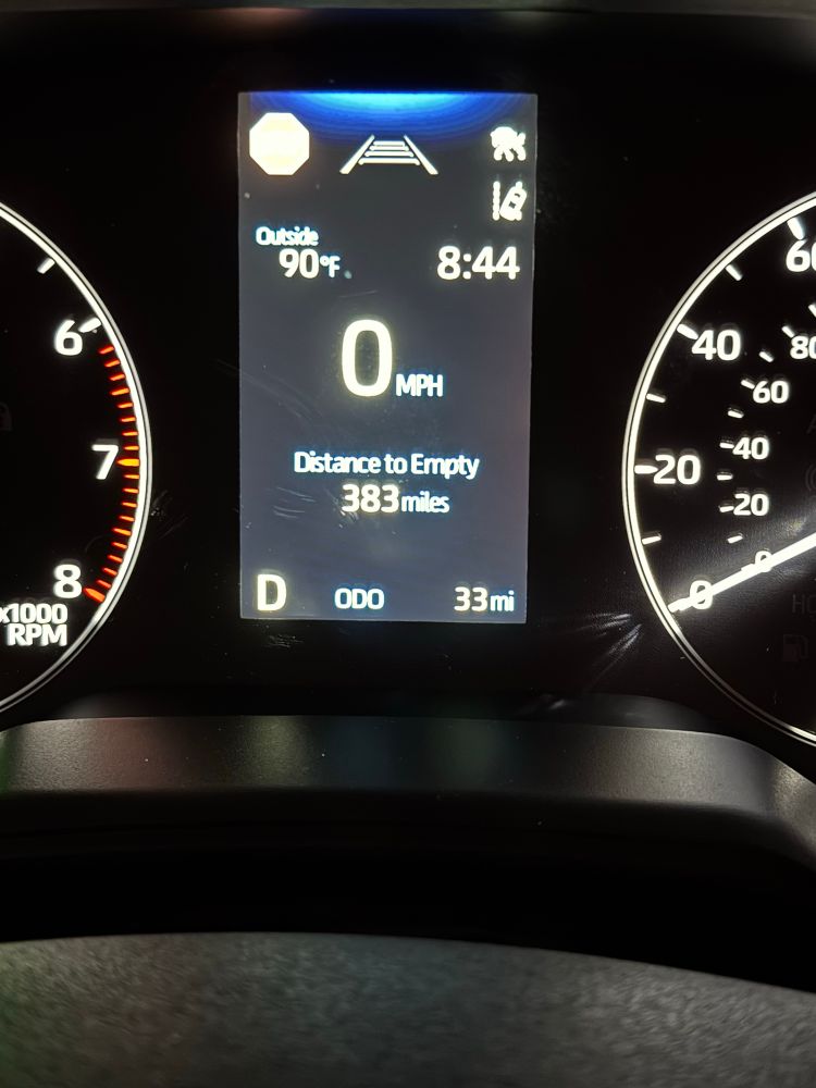 Odometer of a car showing 33 miles. 