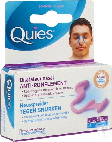 Photo de la boîte du dilatateur nasal anti-ronflement de marque Quies.