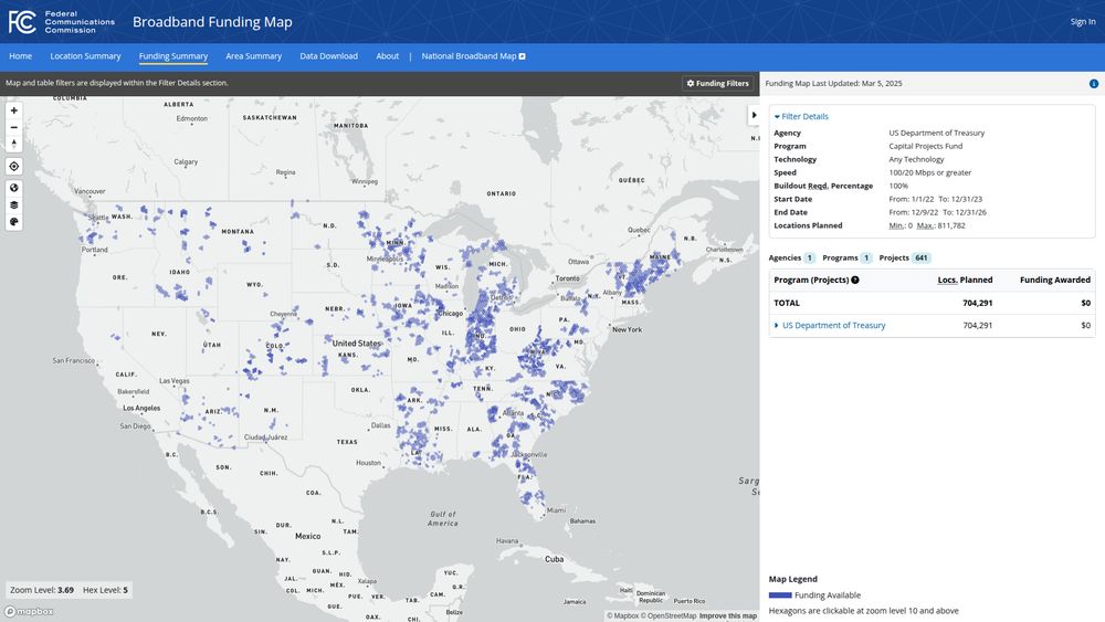 Screenshot FCC's "Funding Map" showing more than 640 broadband projects, covering 700,000 consumer locations, that were awarded CCPF funding in 2022 or 2023, and must be complete by the end of next year. 