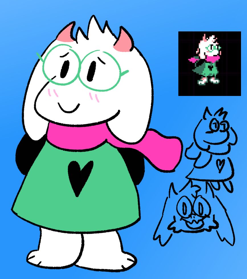 doodles of ralsei from the hit toby fox game deltarune slated to release chapters 3 and 4 TOMORROW AAAA